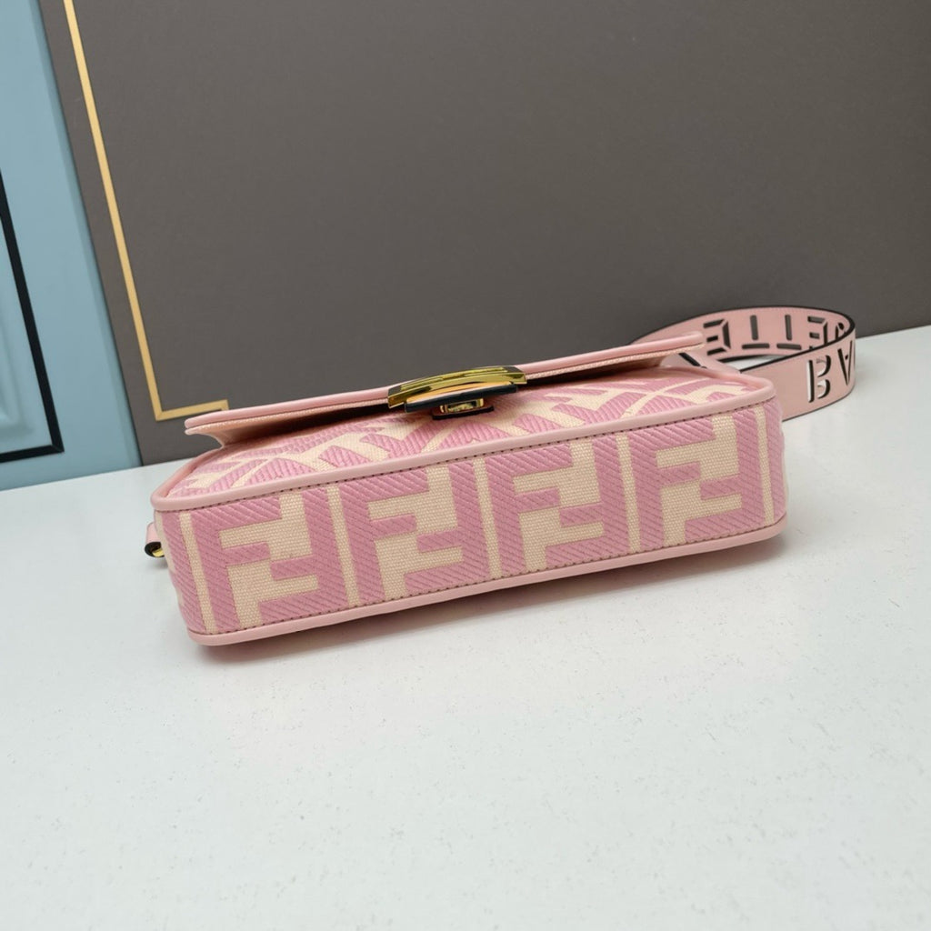 FENDI - Extra Baby Pink FF Cotton Canvas Medium Baguette Bag