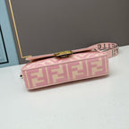 FENDI - Extra Baby Pink FF Cotton Canvas Medium Baguette Bag