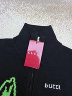 GUCCI  - Men's Black Wool Jacquard Zip Jacket With Intarsia
