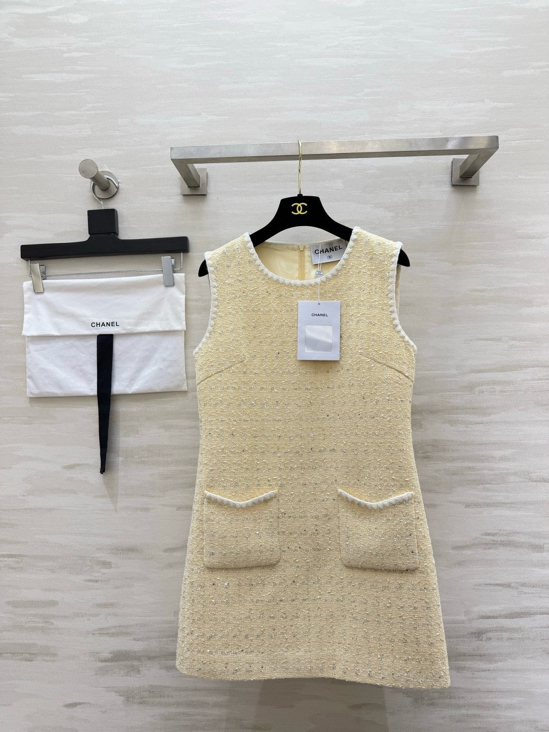 CHANEL - Chanel Light Yellow Tweed Jacket and Dress Set