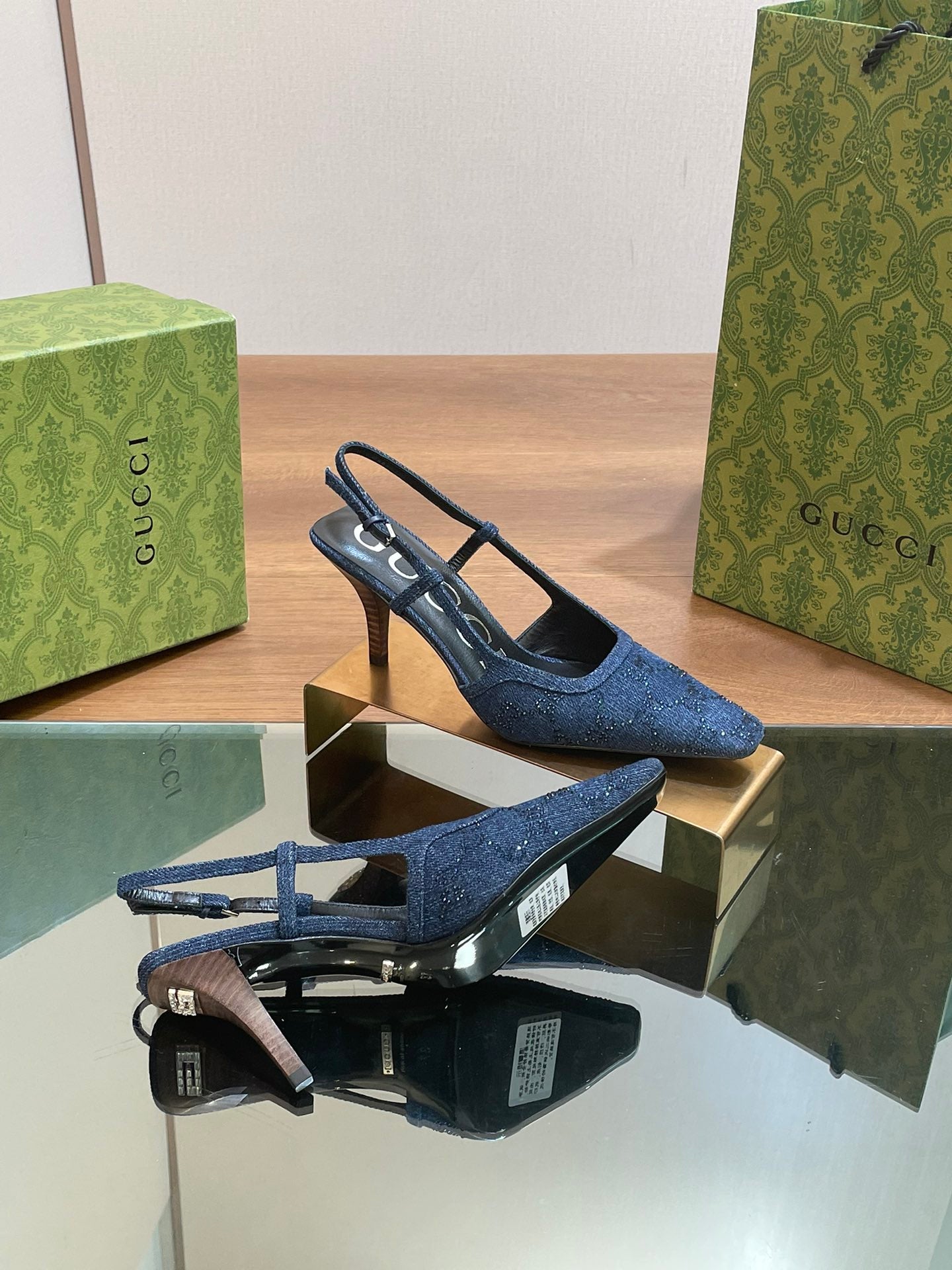 GUCCI - Denim Slingback Kitten Heel Pumps