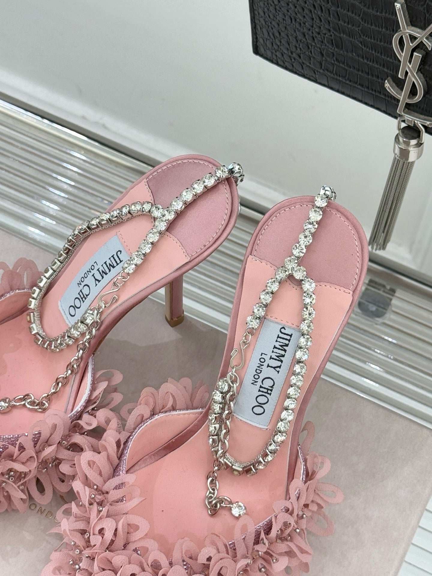JIMMY CHOO - Mesh Pumps with Petal Embroidery and Crystal Chain