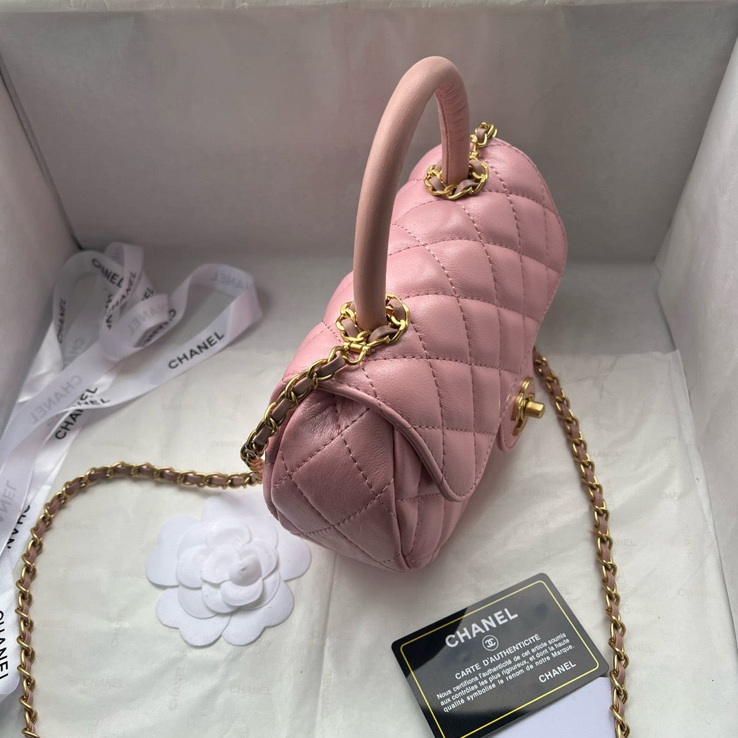 CHANEL - Lambskin Quilted Mini Top Handle Rectangular Flap Pink