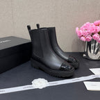 CHANEL - Crumpled Calfskin Patent Cap Toe Short Boots