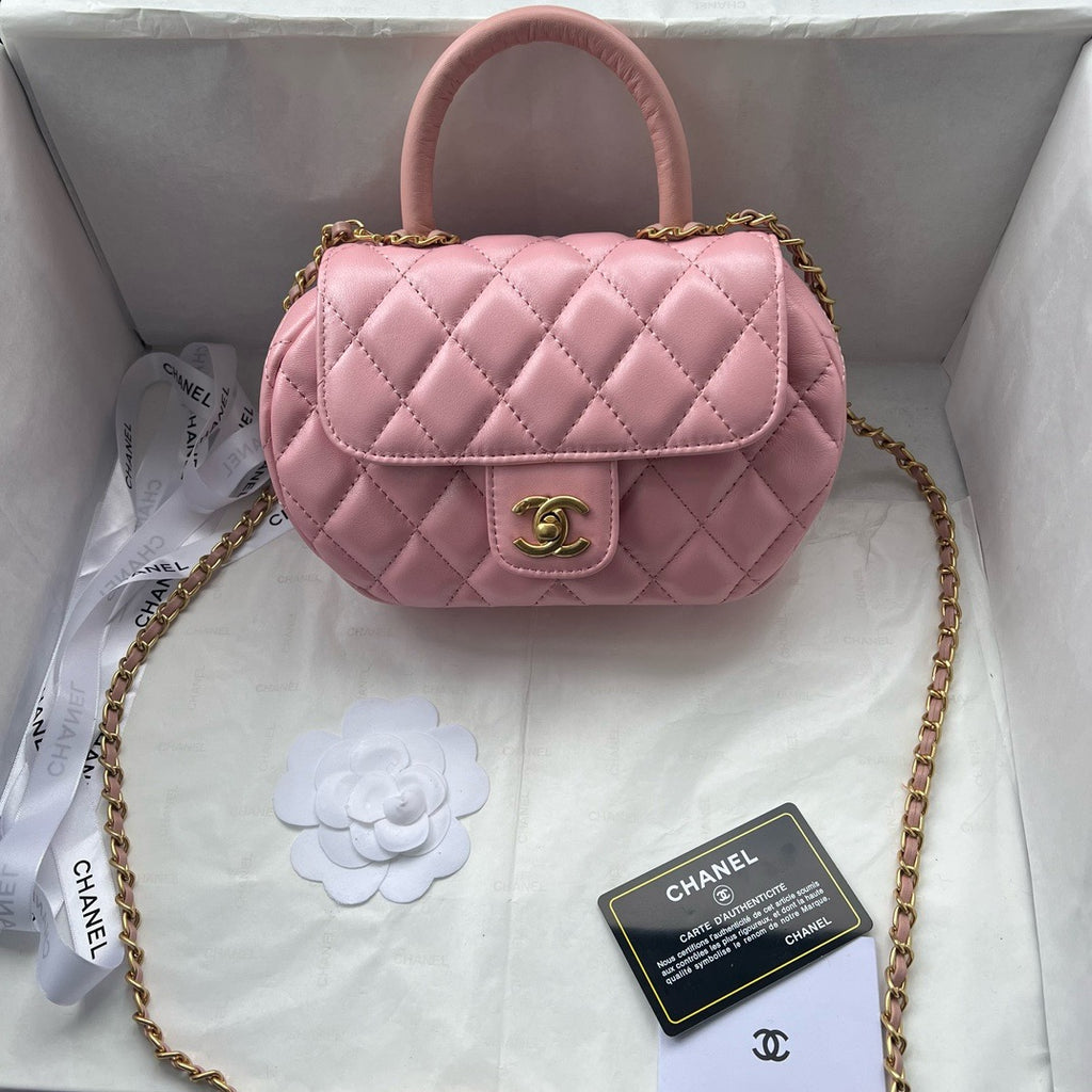 CHANEL - Lambskin Quilted Mini Top Handle Rectangular Flap Pink