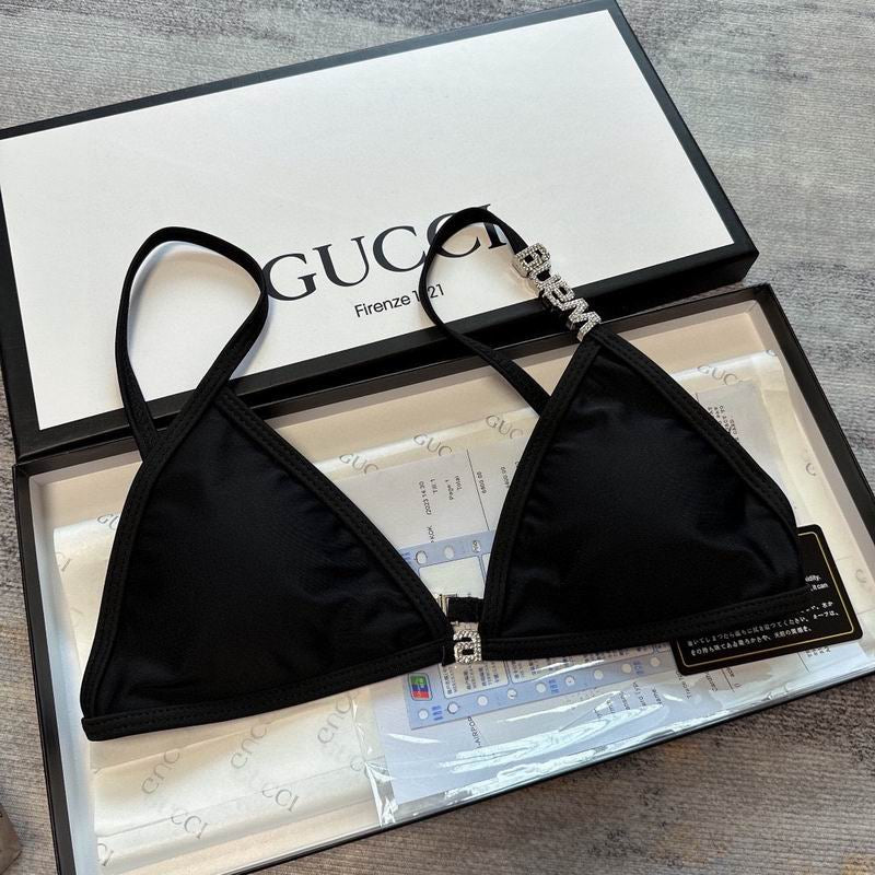 ALEXANDER WANG - Women's Black Crystal Logo Bikini Top