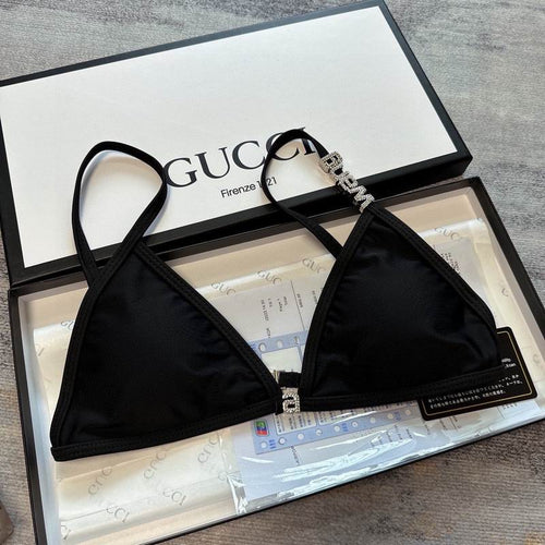 ALEXANDER WANG - Women's Black Crystal Logo Bikini Top