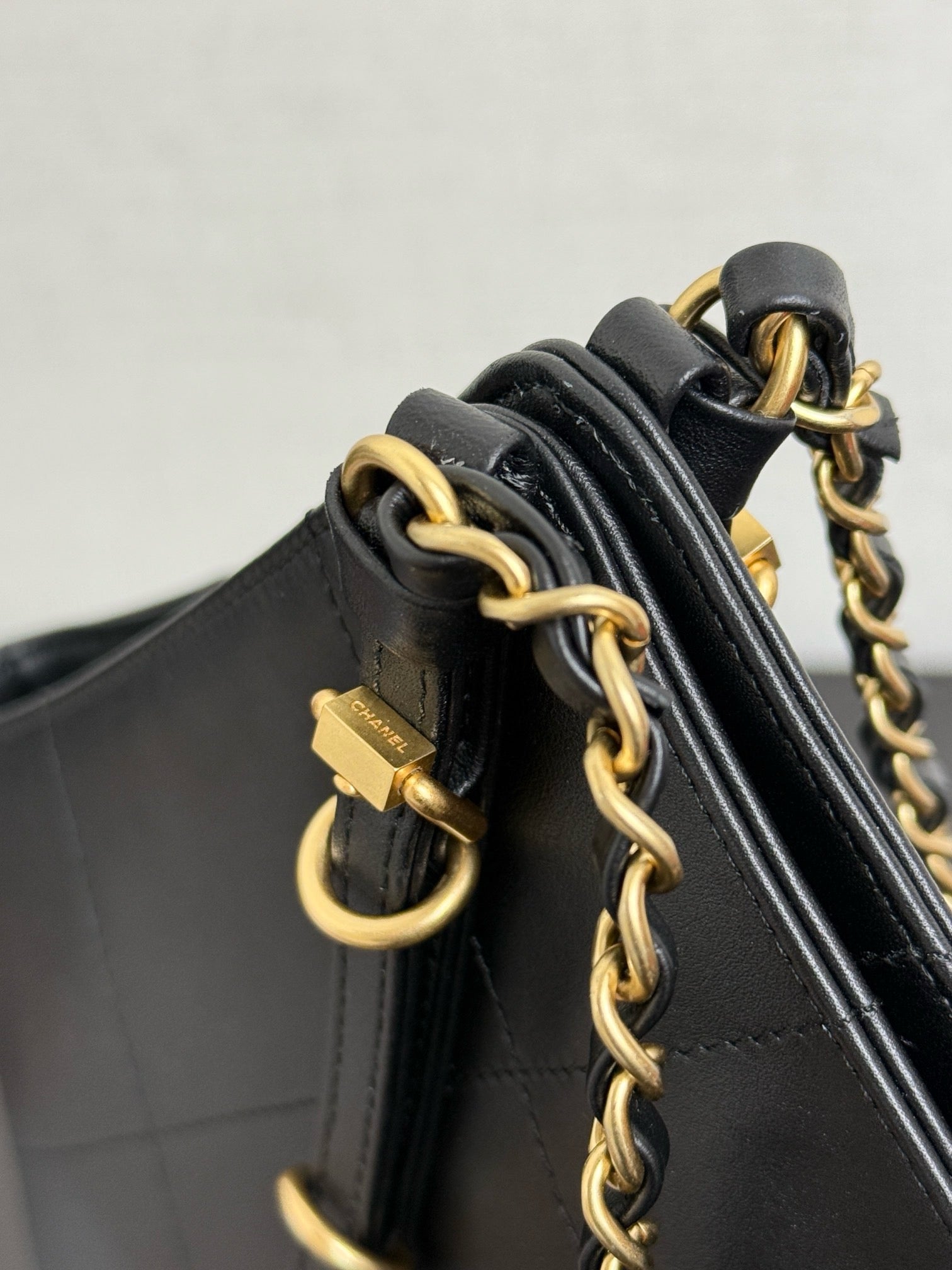 CHANEL - Shopping Bag Black Calfskin Antique Gold Hardware