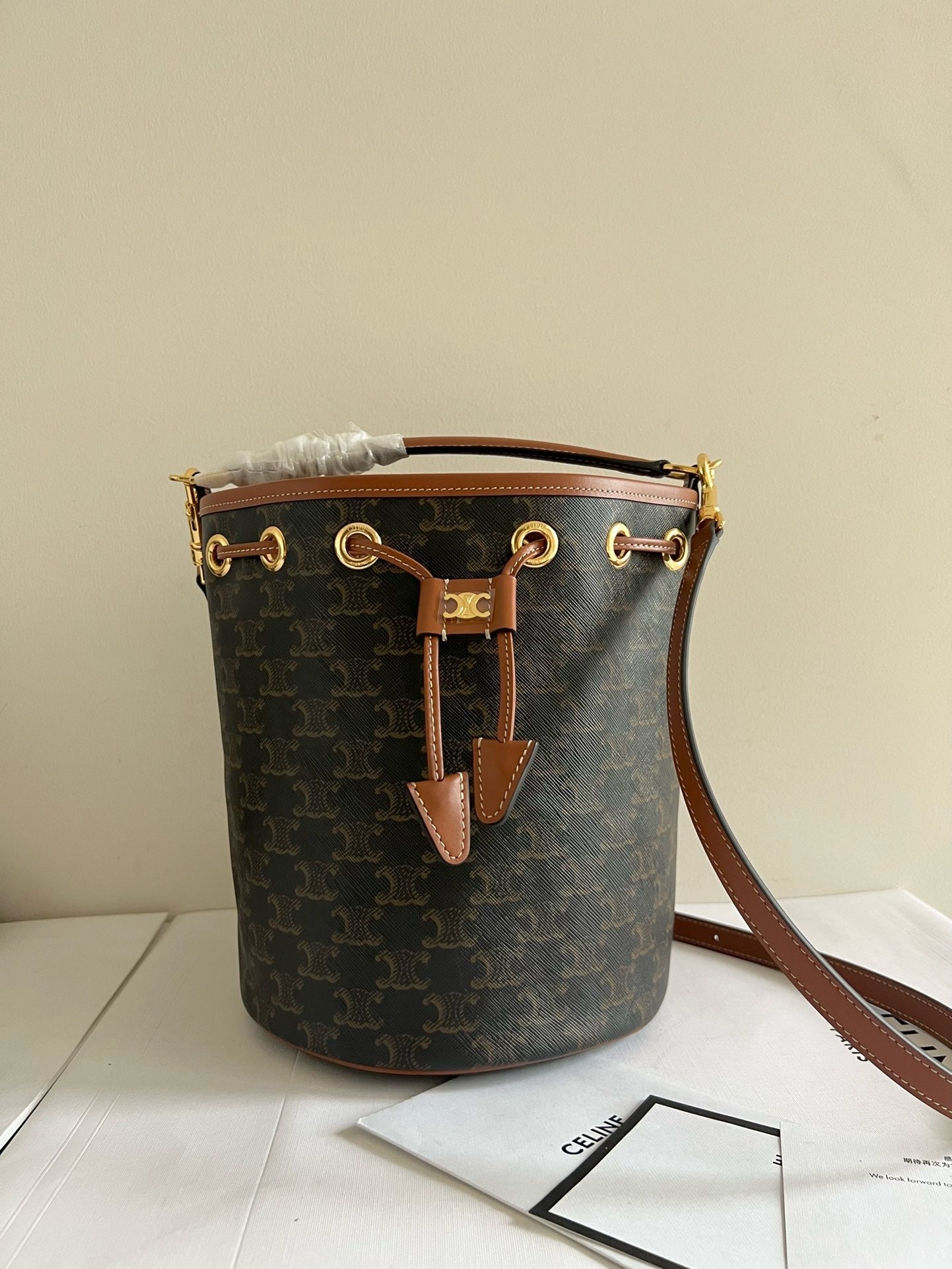 CELINE - TEEN CLARA BAG IN TRIOMPHE CANVAS AND CALFSKIN