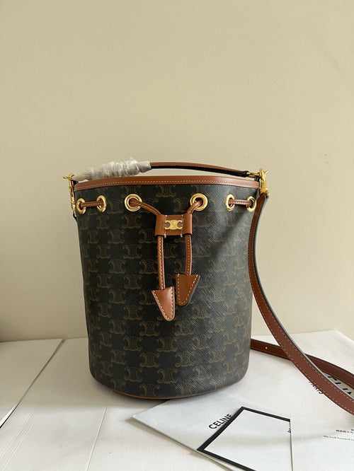 CELINE - TEEN CLARA BAG IN TRIOMPHE CANVAS AND CALFSKIN