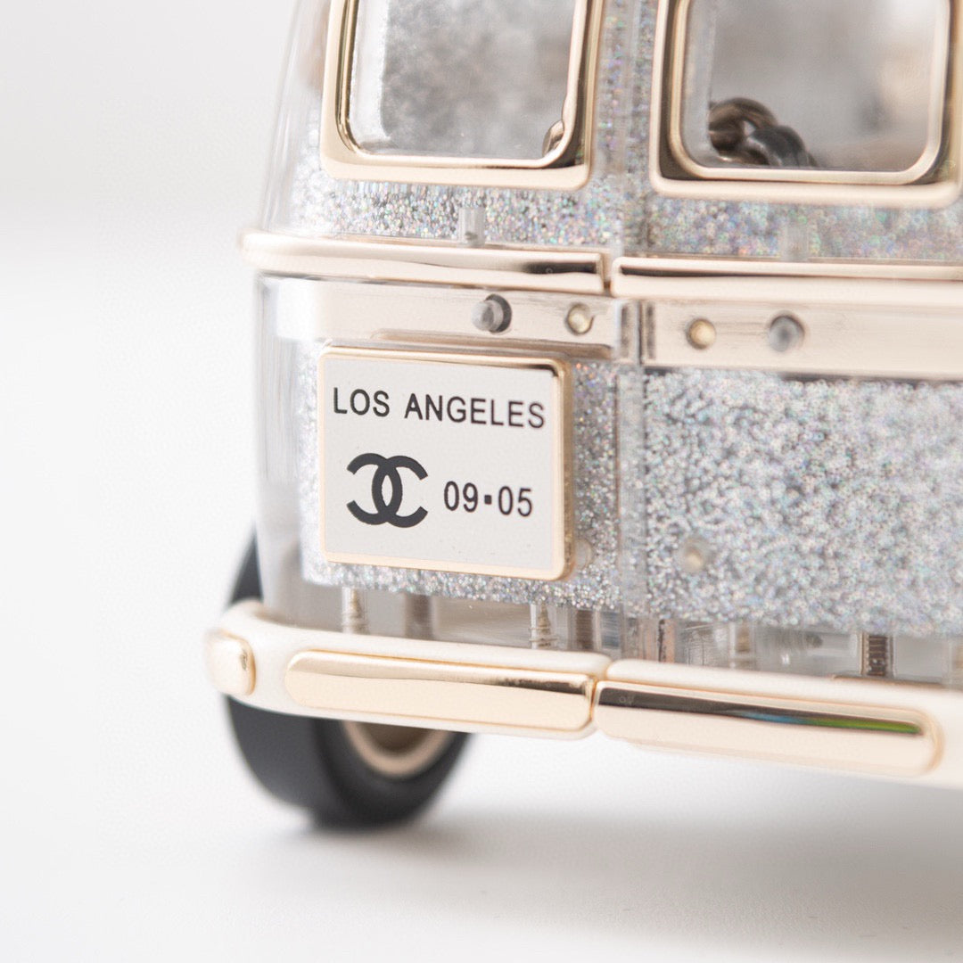 CHANEL - Mini Van Minaudiere 2024 Cruise Bag in silver Plexiglass White Surf