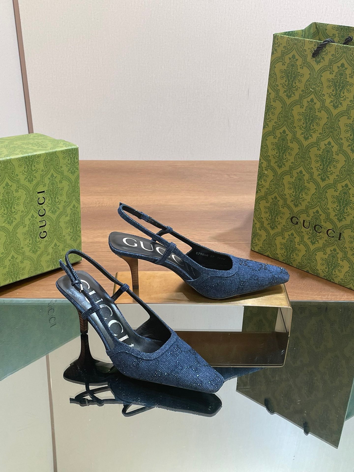 GUCCI - Denim Slingback Kitten Heel Pumps