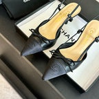 CHANEL - Vintage Iconic "CC"  Black Toe Cap Slingback Heels