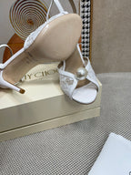 JIMMY CHOO - Women’s Ivory Floral Lace Sandals with Pearl