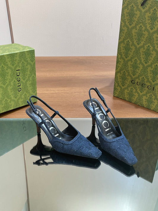 GUCCI - Denim Slingback Kitten Heel Pumps