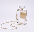CHANEL - Chanel Clear/Gold Plexiglass Perfume Bottle Evening Bag