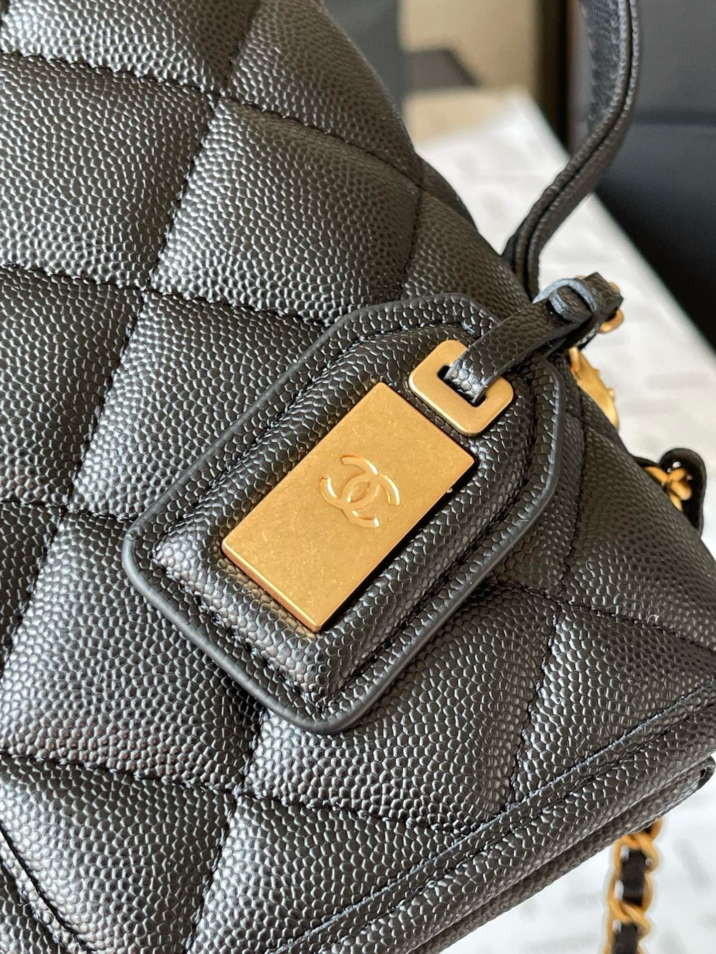 CHANE - School Memory Top Handle Flap Bag Quilted Caviar