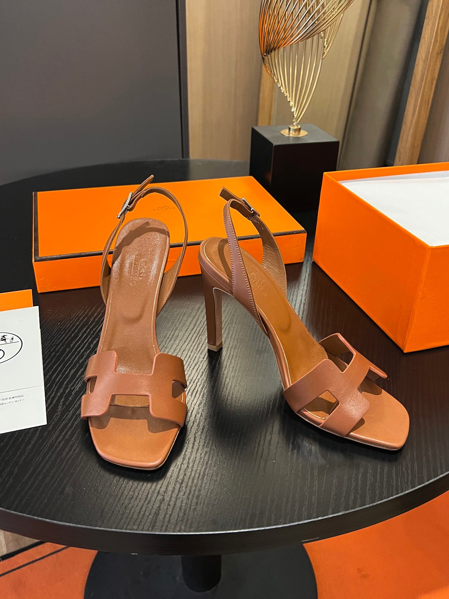 HERMES - Honey Color Slingback high heel Sandal