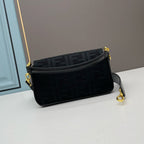FENDI - Extra Baby black FF Cotton Canvas Medium Baguette Bag