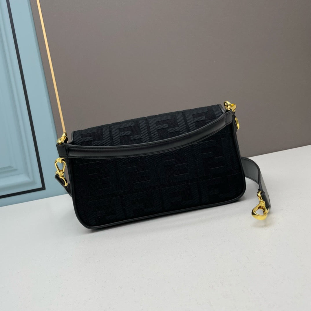FENDI - Extra Baby black FF Cotton Canvas Medium Baguette Bag