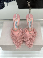 JIMMY CHOO - Mesh Pumps with Petal Embroidery and Crystal Chain