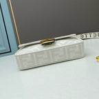 FENDI - Extra Baby white FF Cotton Canvas Medium Baguette Bag