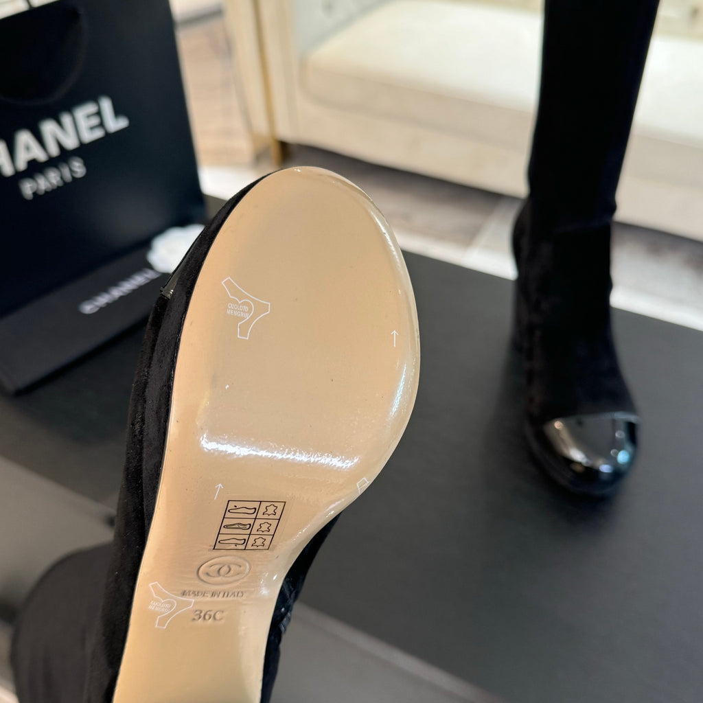 CHANEL - Block Heel Knee-High Boots