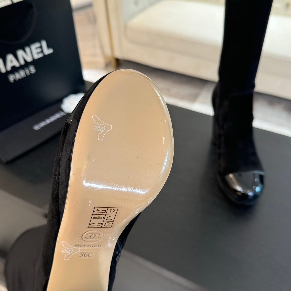 CHANEL - Block Heel Knee-High Boots