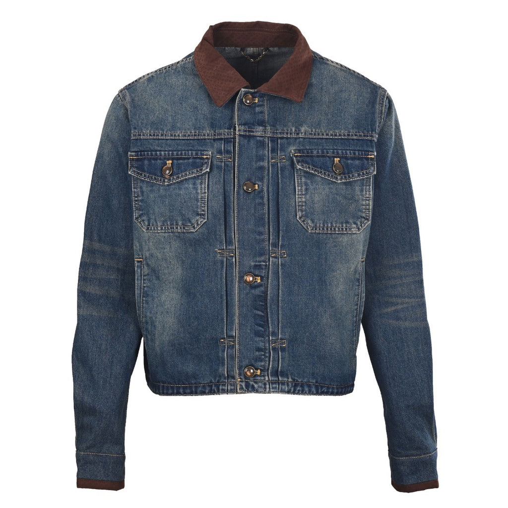 LOUIS VUITTON - Leather-Trim Cropped Denim Jacket