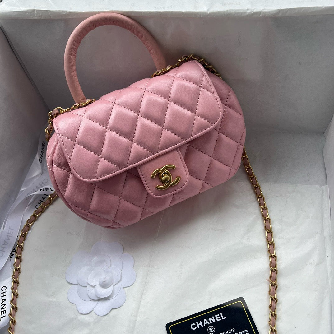 CHANEL - Lambskin Quilted Mini Top Handle Rectangular Flap Pink