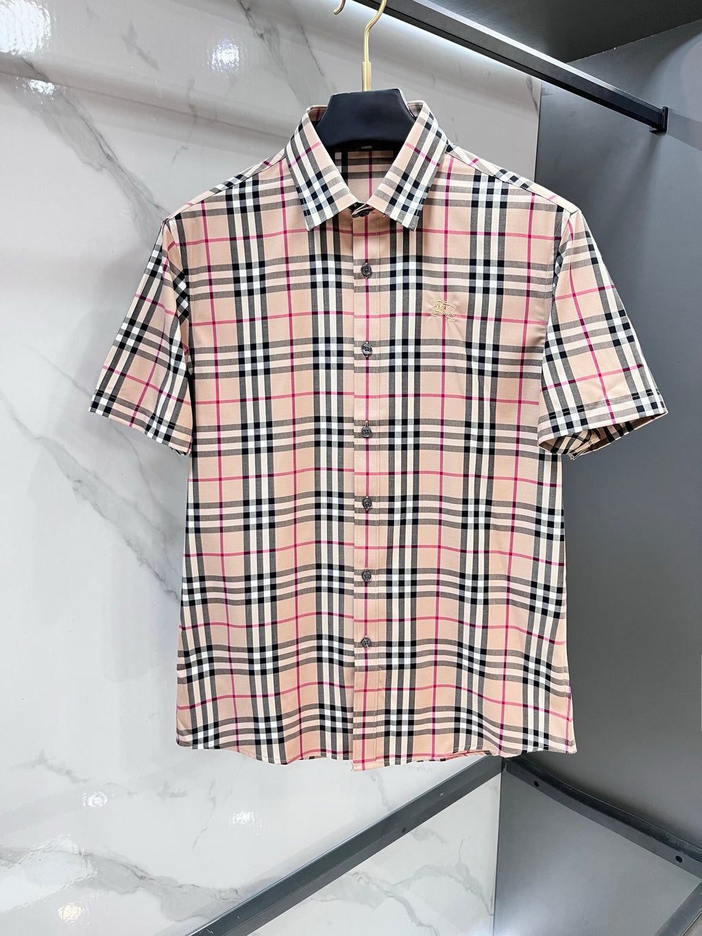 BURBERRY - Stretch Poplin Check Short Sleeve Shirt