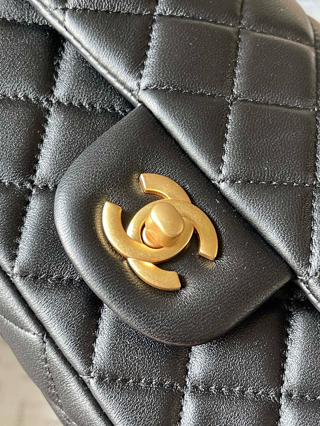 CHANEL - 24K Black Lambskin Pearl Crush Rectangular Classic Flap