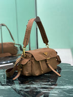 PRADA - Explore medium suede shoulder bag with flap