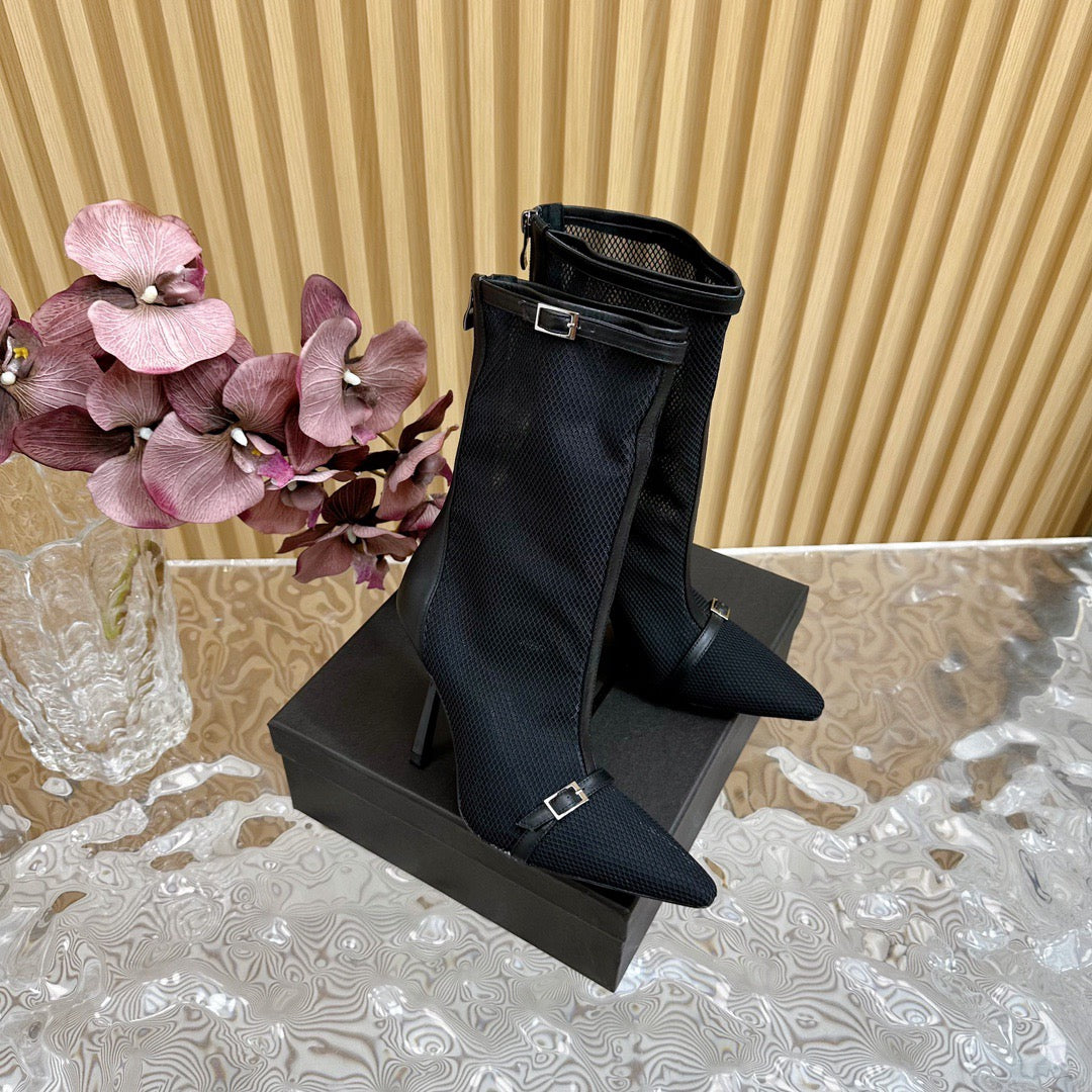 SAINT LAURENT - Oxalis Mesh Pointed Boots