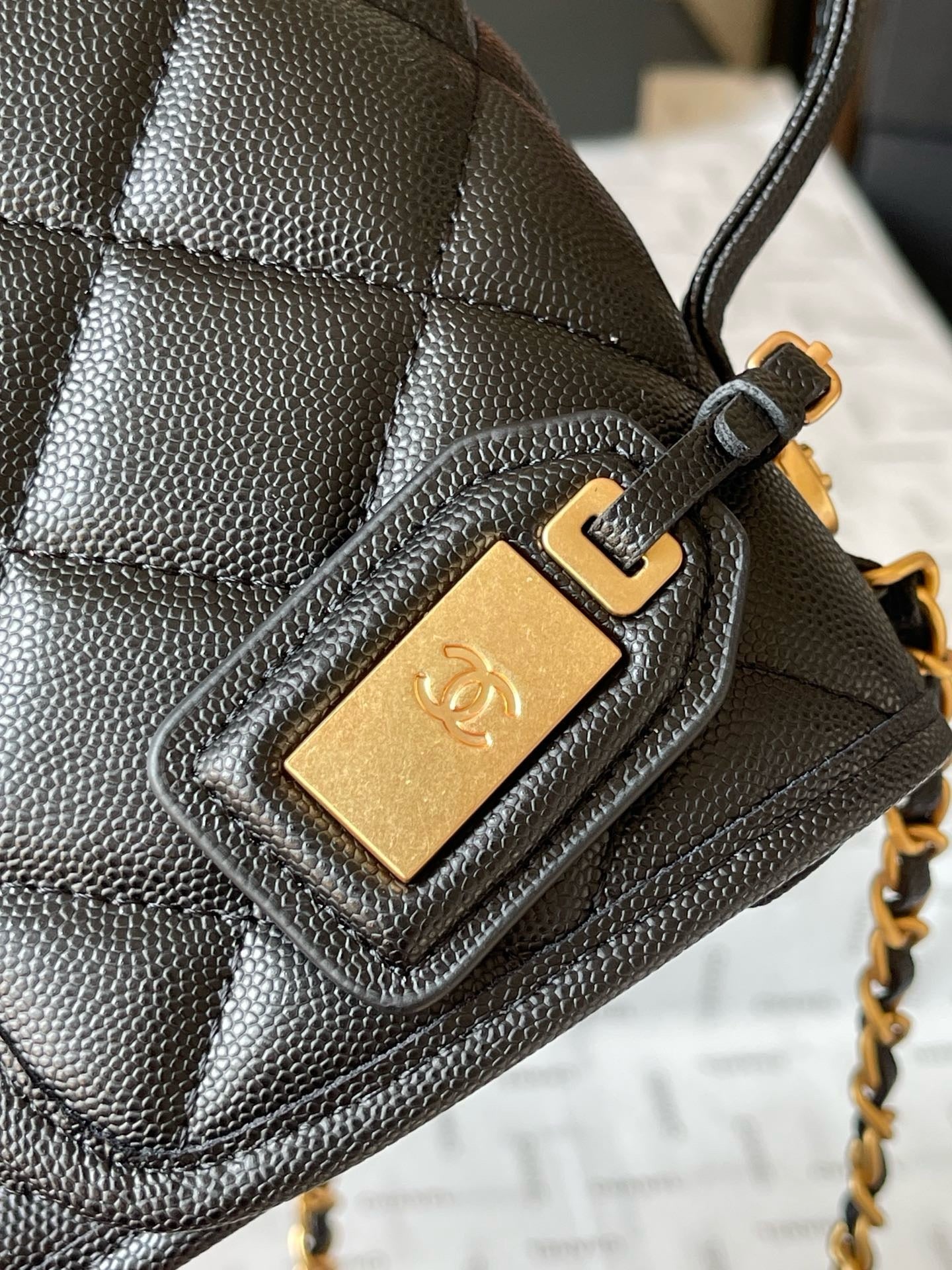 CHANE - School Memory Top Handle Flap Bag Quilted Caviar Small