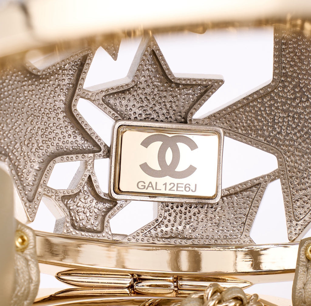 CHANEL - Gold Metal Strass Crystal Sphere Minaudiere Clutch Gold Hardware, 2025