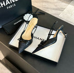 CHANEL - Vintage Iconic "CC"  Black Toe Cap Slingback Heels