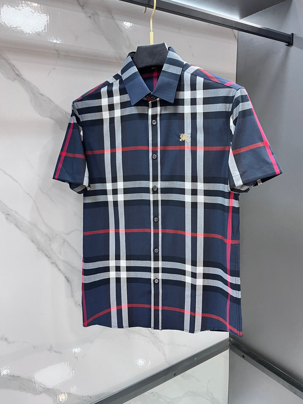 BURBERRY - Stretch Poplin Check Short Sleeve Shirt