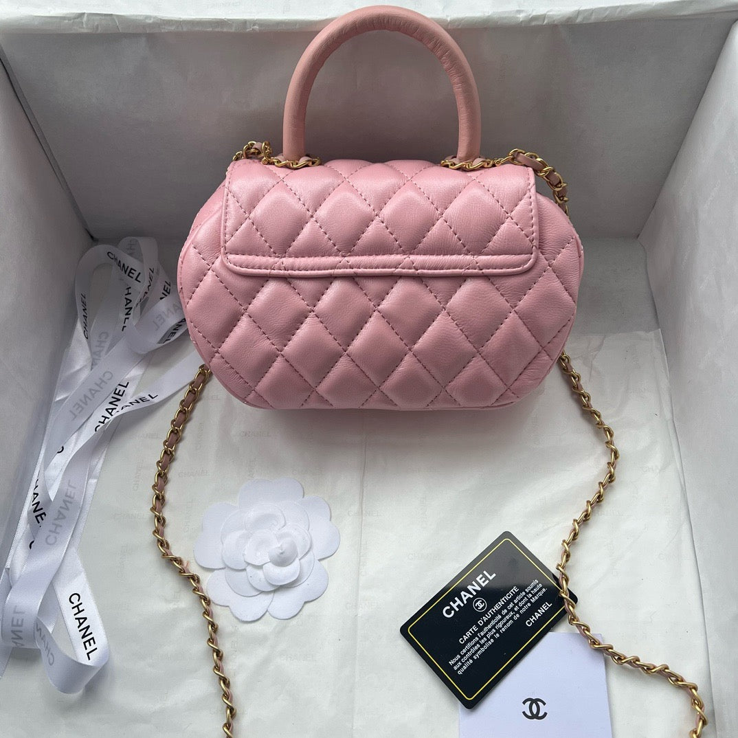 CHANEL - Lambskin Quilted Mini Top Handle Rectangular Flap Pink