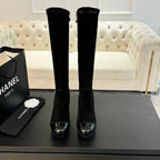 CHANEL - Block Heel Knee-High Boots