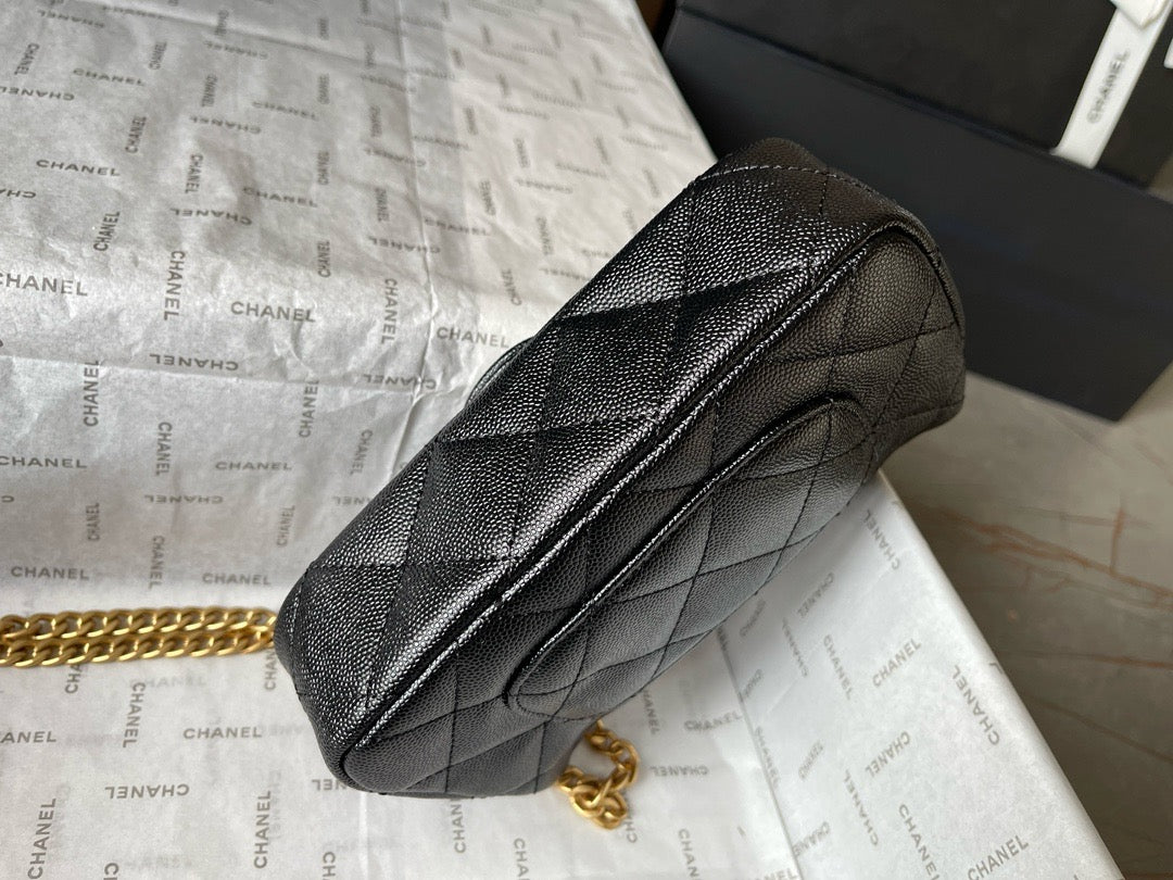 CHANE - Caviar Quilted Sweetheart Rectangular Flap Black