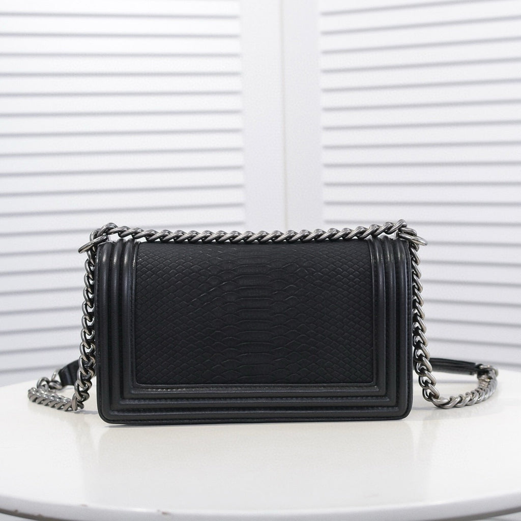 CHANEL - Exotics Small Boy Bag Black Python Molurus Leather