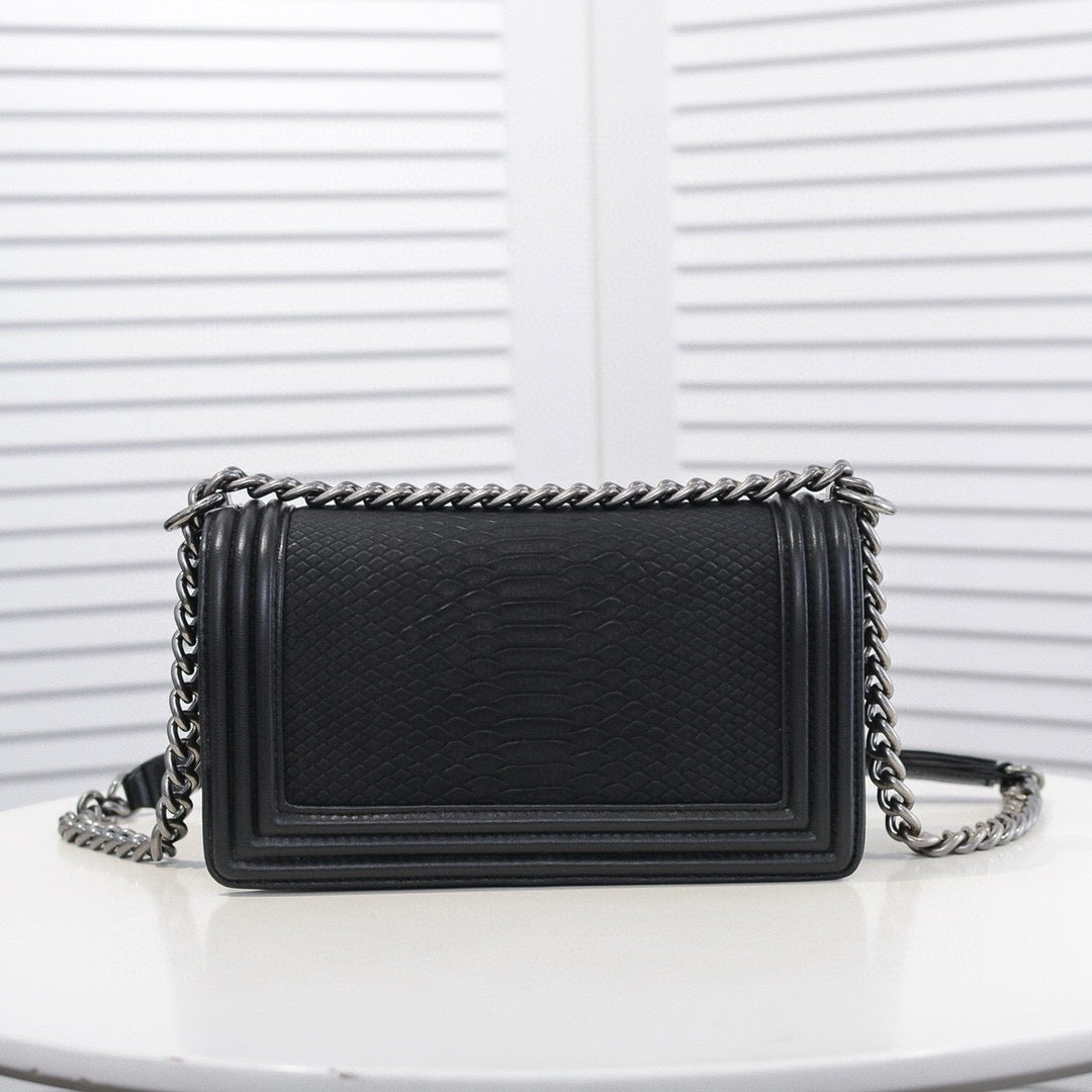 CHANEL - Exotics Small Boy Bag Black Python Molurus Leather