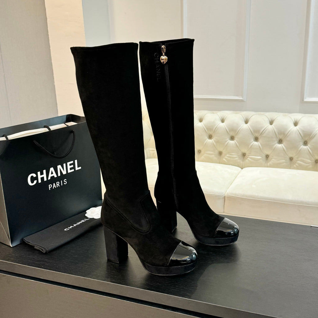 CHANEL - Block Heel Knee-High Boots