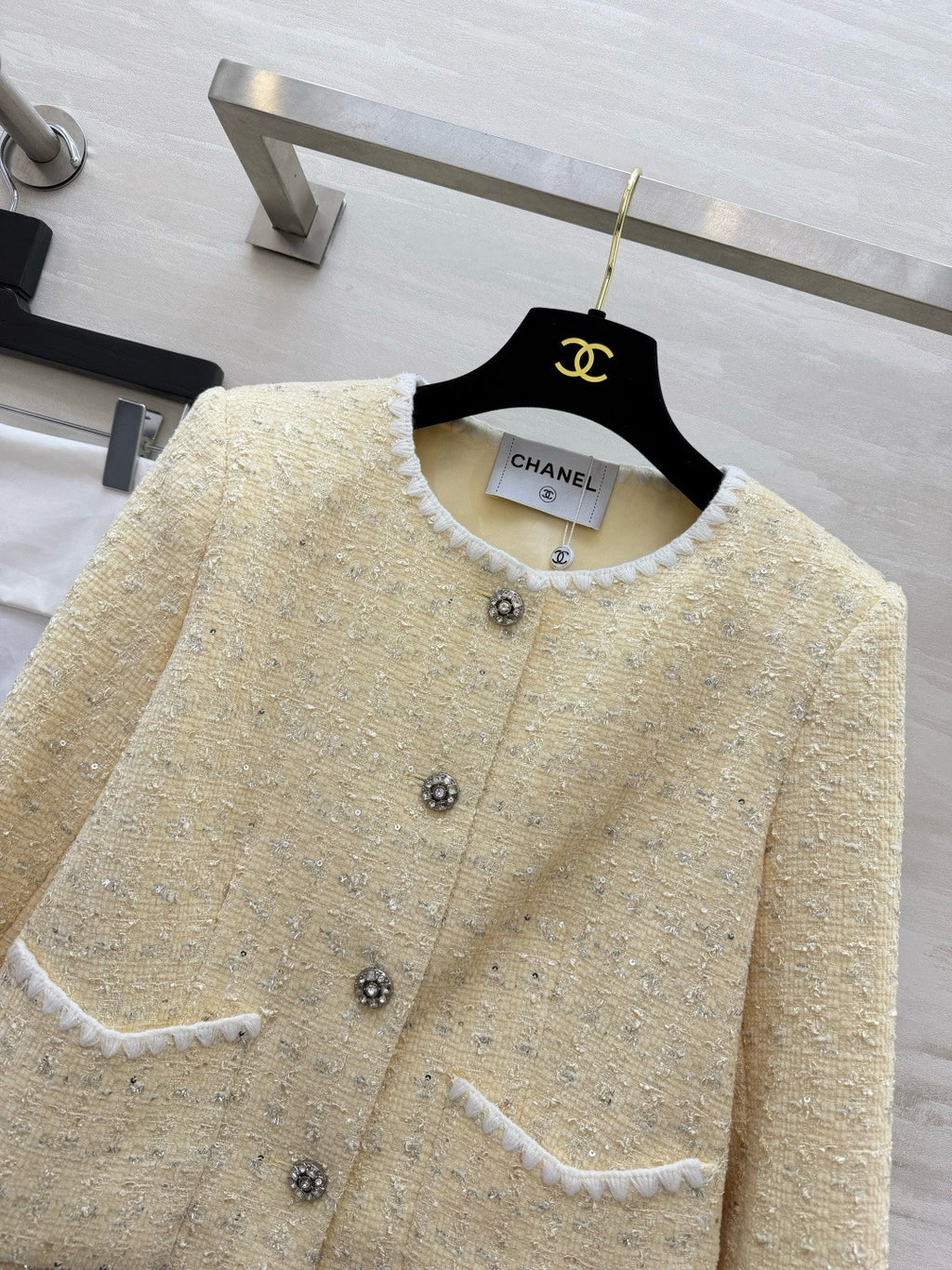 CHANEL - Chanel Light Yellow Tweed Jacket and Dress Set