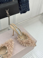 JIMMY CHOO - Mesh Pumps with Petal Embroidery and Crystal Chain