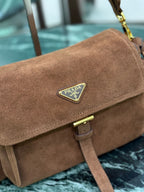 PRADA - Explore medium suede shoulder bag with flap