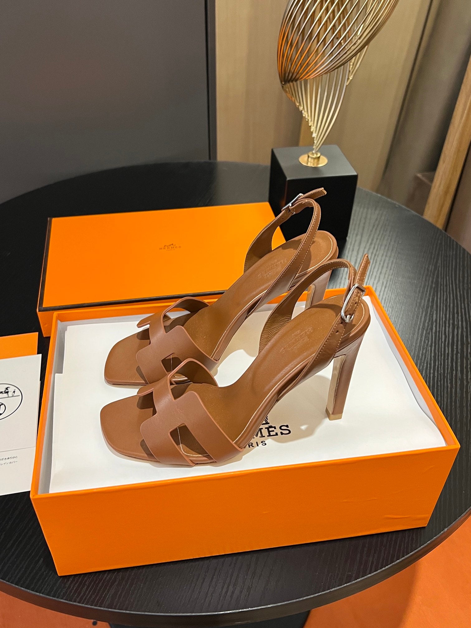 HERMES - Honey Color Slingback high heel Sandal