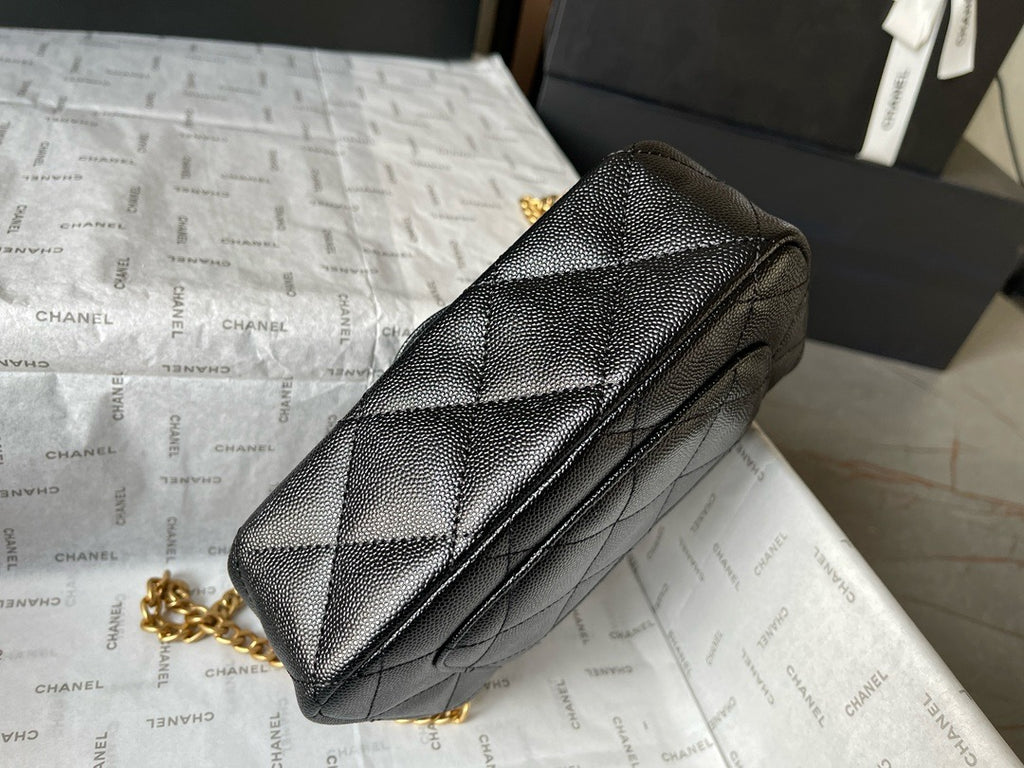 CHANE - Caviar Quilted mini Sweetheart Rectangular Flap Black