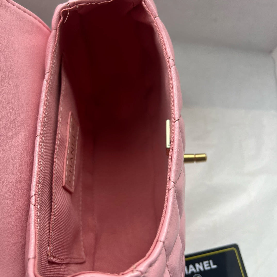 CHANEL - Lambskin Quilted Mini Top Handle Rectangular Flap Pink